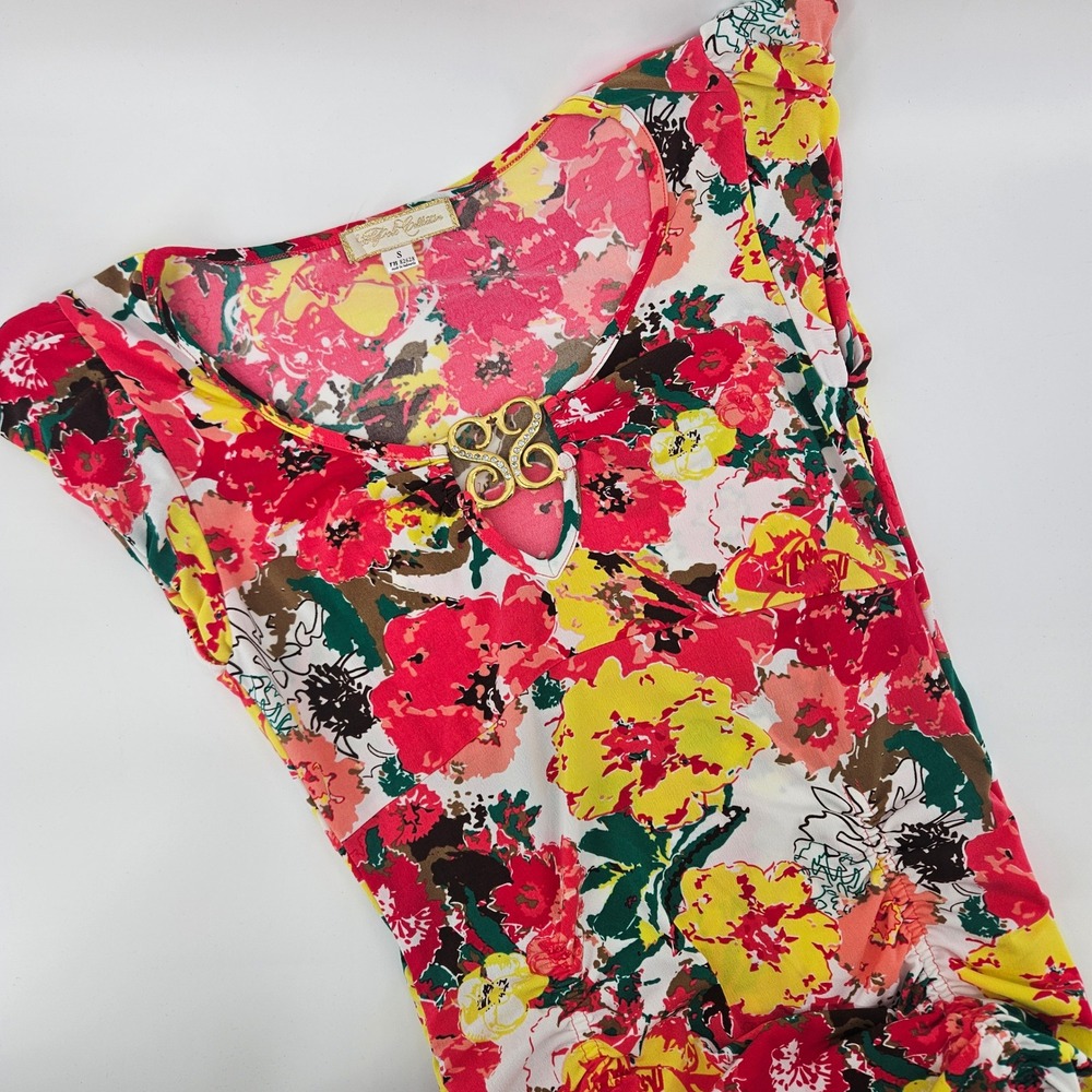 South Pole Collection Women Small Top Floral Rhinestone Ruched Y2K